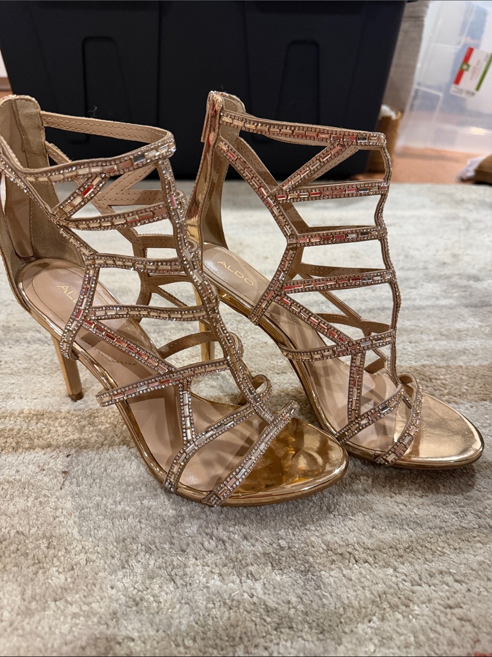 ALDO Rose Gold Glitter Strappy Cage High Heel Sandals